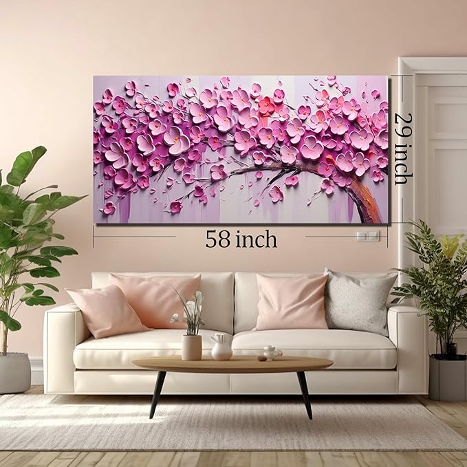 Zoyotago Pink Tree of Life Wall Art for Living Room Flower Picture for Bedroom Office Girls' Room Decor Modern Artwork Canvas Prints 29"x58"