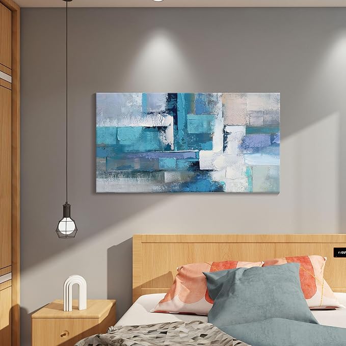 AJAZIKO Blue Abstract Canvas Wall Art - Modern Wall Decor, Living Room & Office Decor, Artwork for Bedroom