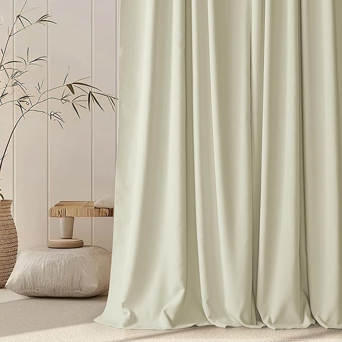 StangH Beige Blackout Velvet Curtains 96 inches, Back Tab Soft Chenille Thermal Insulated Window Drapes Heavy Thick Privacy Panels for Bedroom/Sliding Door, W52 x L96, 2 Panels