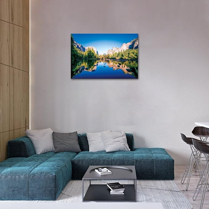 SKASNFAI Yosemite National Park Canvas Wall Art Forest Artwork Blue Lake Picture Prints Framed Home Decor for Bedroom Living Room (24x36 inch)