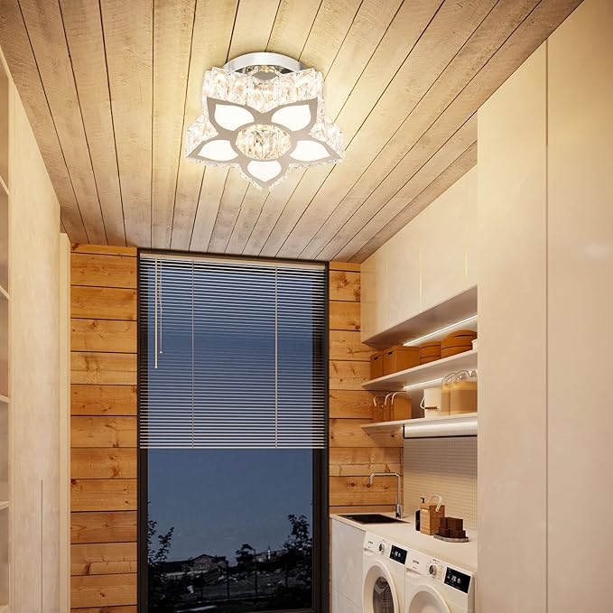 FRIXCHUR Crystal Ceiling Light Small Flower Chandelier Flush Mount Light Fixture for Kitchen Hallway Dining Room Bedroom Girls Room (Warm White)