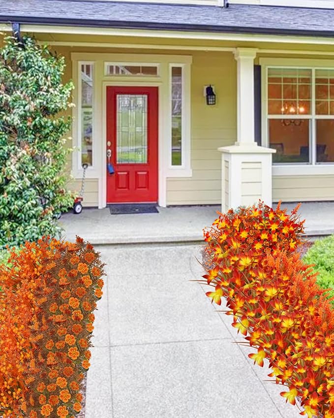 Uieke 36 Bundles Artificial Fall Flowers for Outdoors, Fake Autumn Plants UV Resistant No Fade Faux Plastic Plants for Garden Porch Window Box Outside Wedding Fall Decor