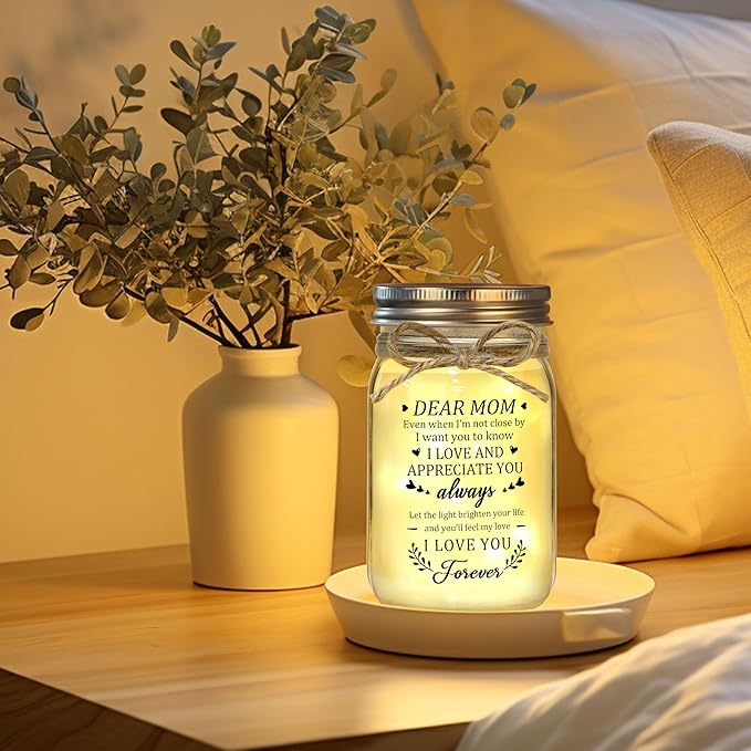 JoycuFF Gifts for Mom, Mom Birthday Gifts, Mothers Day Gift, Christmas Gift for Mama, Mason Jar Light for Mother