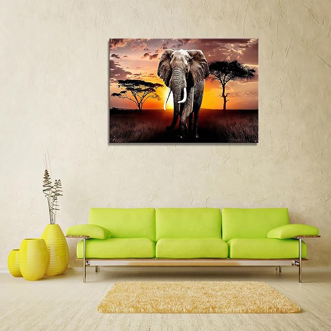 XXMWallArt FC3081 Canvas Wall Art Elephant Picture African Wild Animals Artwork Painting Print for Living Room Bedroom Kitchen Home and Office Wall Decor