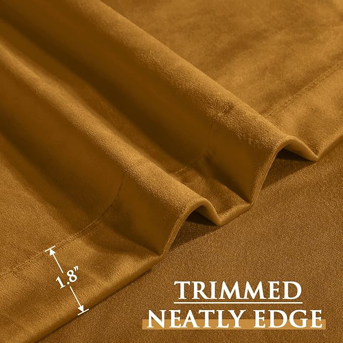 StangH Mustard Gold Curtains 108 inches - Velvet Room Darkening Bedroom Curtains Thermal Insulated Kids Room Privacy Drapes Rod Pocket & Back Tab Top Curtain for Home Theater, W52 x L108, 2 Panels