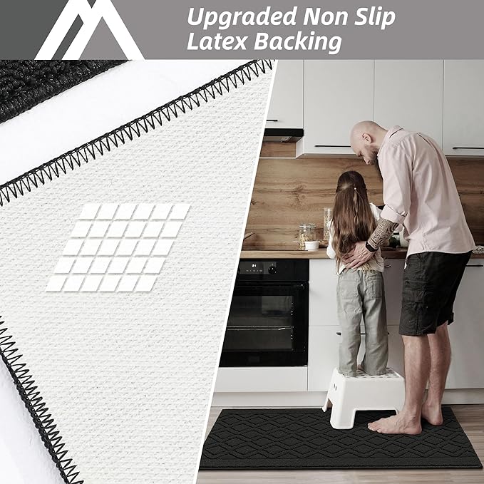 COSY HOMEER-Kitchen-Rugs-Non-Slip-Washable 24"x60" Absorbent Kitchen Runner Rugs Polypropylene Kitchen Mats for Floor,Sink Mat,Hallway,Laundry,Black