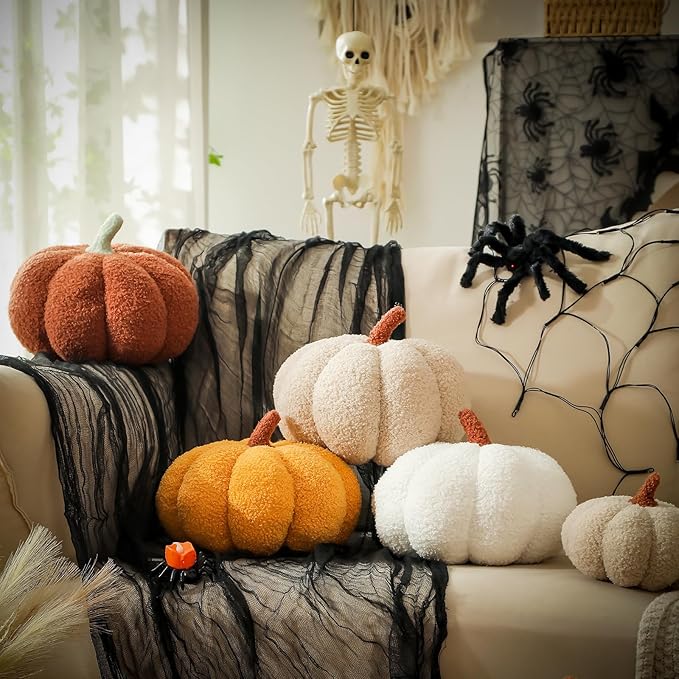 YRXRUS Halloween Pumpkin Pillows, Off White Pumpkin Shaped Throw Pillows Gifts, Fall Room Decoration, Small Cute Halloween Pillow, Teddy Fleece Small Cute 4x7 Inches Pillow for Natural Decor