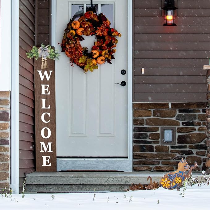 Outdoor Welcome Sign for Front Door Standing 47"X8" Large Farmhouse Wood Framed Tall Leaner Vertical Decor Rustic Home Outside Welcome Sign for Front Porch Decoration (Wood)