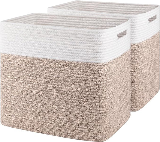 OIAHOMY Storage baskets for Shelf, Large Collapsible Storage Bins, Blanket Basket Living Room, 16.5 x 13 x 15 Inches-Pack of 2-Brown