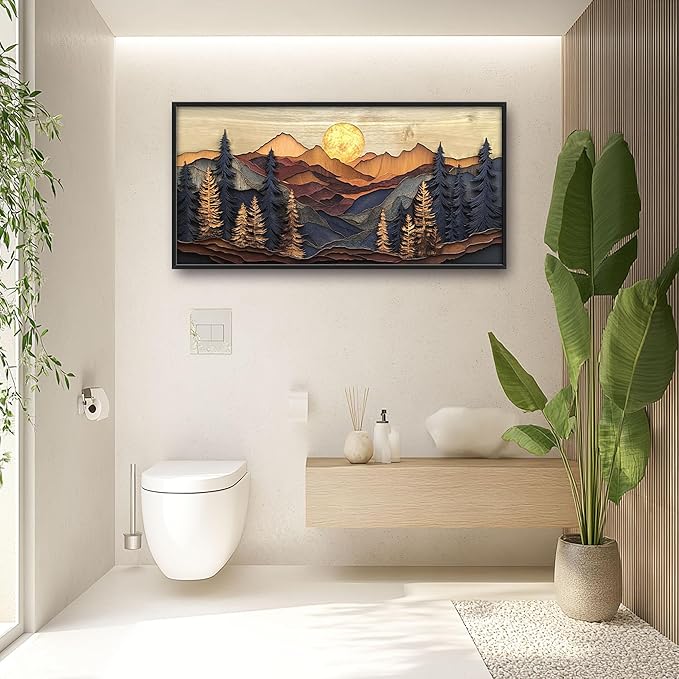 Mountain Large Wall Art for Living Room Framed, Cabin Wall Decor Pictures, Nature Scenery Pine Forest Landscape Canvas Print Painting, Aesthetic Artwork Bedroom Office Home Decor 60"x30"