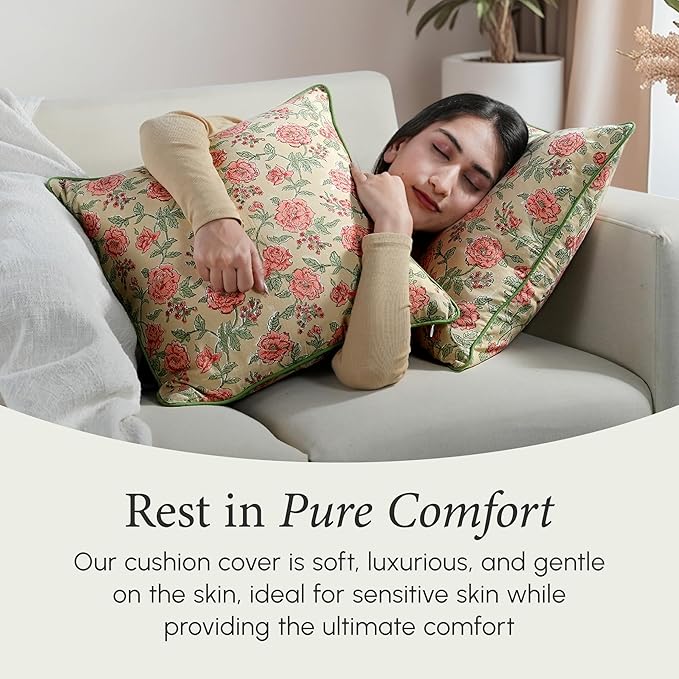 CPC Throw Pillow Covers for Couch, 20x20 Decorative Couch Pillows for Living Room, 100% Cotton Boho Pillow Case or Cute Outdoor Pillows, Flower Pillow Covers or Preppy Throws-Fire Opal