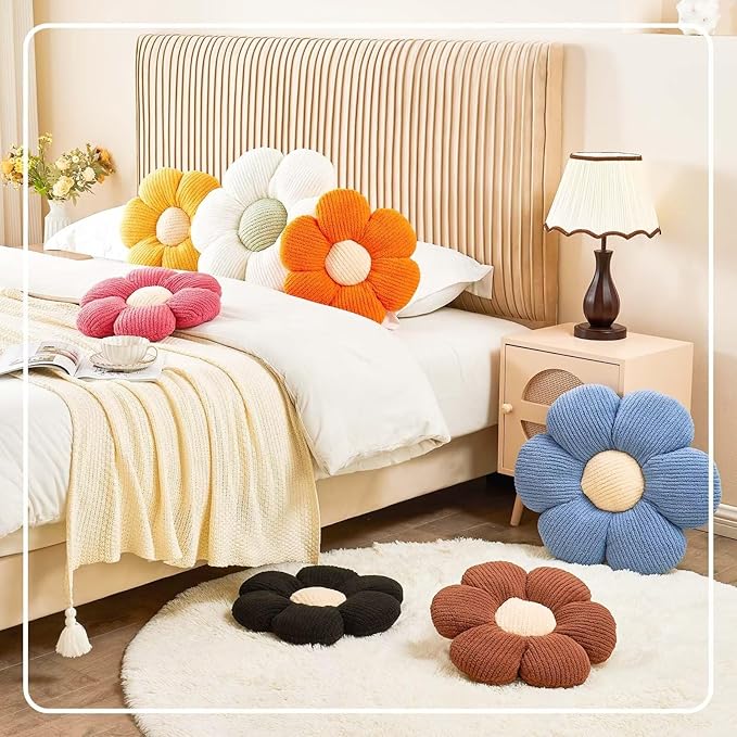 Flower Throw Pillow, Soft Orange 17.7" Shaped Floor Pillow for Home Decor, Cute Aesthetic Plush Decorative Pillows for Bed, Sofa, Couch