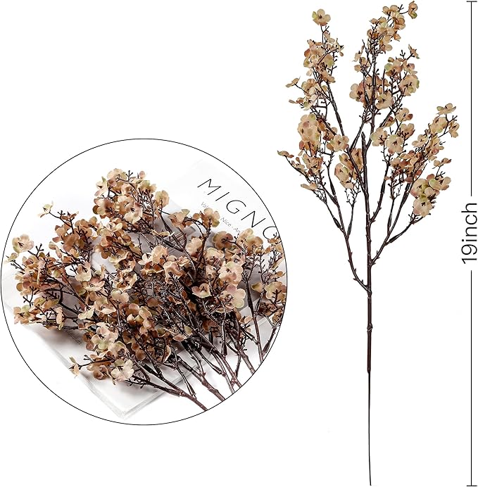 Sggvecsy 15 Pcs Babys Breath Artificial Flowers Gypsophila Bouquets Bulk Real Touch Fake Silk Flowers for Home DIY Floral Arrangement Table Centerpiece Fall Thanksgiving Autumn Decoration (Skin Brown)