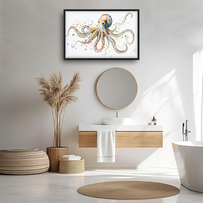 Octopus Large Wall Art for Living Room Framed, Octopus Wall Decor Pictures, Colorful Ocean Animal Canvas Print Painting, Aesthetic Artwork Bedroom Office Home Decor 36"x24"