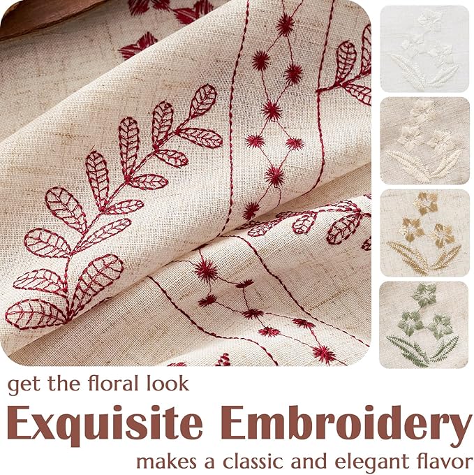 jinchan Belrose Linen Curtains for Bedroom Floral Curtains 84 Inch Length Linen Blend Burgundy Red Embroidered Drapes Farmhouse Flower Patterned Drapes for Living Room Window Treatments Set 2 Panels