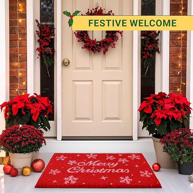 Merry Christmas Coir Door Mat – Festive Christmas Door Mat for Holiday Entryway Décor (Merry Christmas, 17'' x 36'')