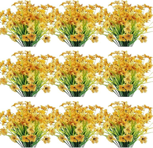 30 Bundles Artificial Flowers Outdoor UV Resistant Fake Flowers No Fade Faux Plastic Plants Garden Porch Window Box Decorating (Yellow)