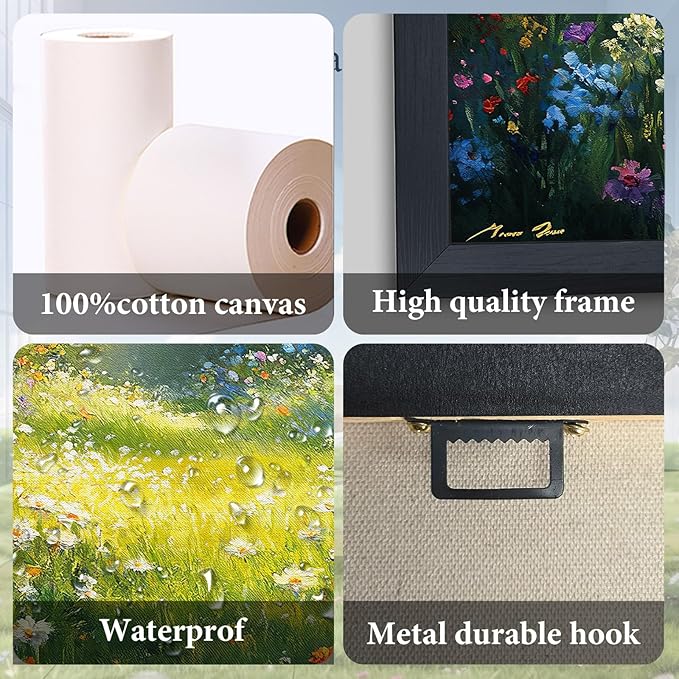 Green Forest Wall Art for Living Room, Large Green Canvas Wall Decor, Wildflowers Flowers Pictures Framed Painting, Landscape Artwork for Bedroom Office Home Decor 60L'' × 30W''