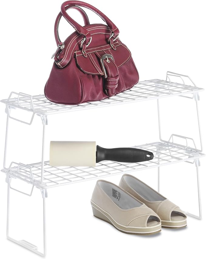 Whitmor Wire Grid Stacking Shelf Medium, 7"D x 18"W x 7"H, White