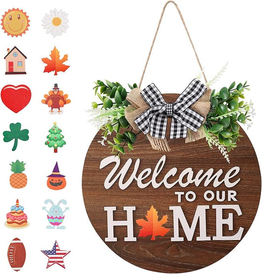 Rustic Round Wood Wreath, Seasonal Sign for Home, Farmhouse Seasonal Wreath
