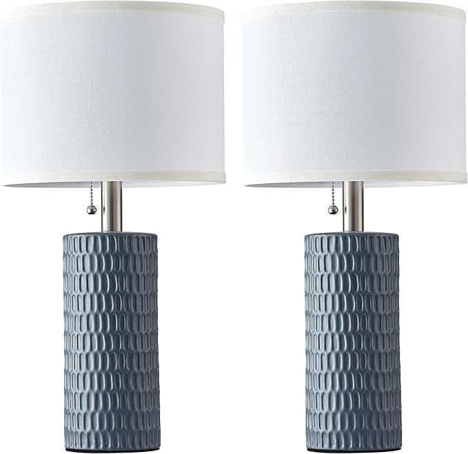 Table Lamps for Living Room Set of 2, Ceramic Table Lamps for Bedroom, 20" Modern Lamps for Night Stands, Grey