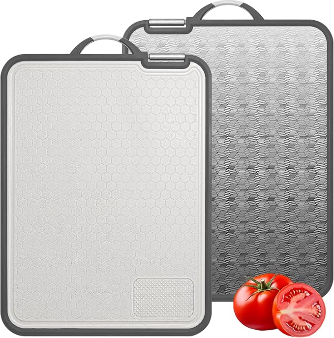 Cutting Board Double Sided,Large Size 11.8” x 15.6 ”,Food Grade 304 Stainless Steel Kitchen Cutting Board,Stainless Steel and Wheat Straw PP,Eco-friendly and easy to clean(1pcs)