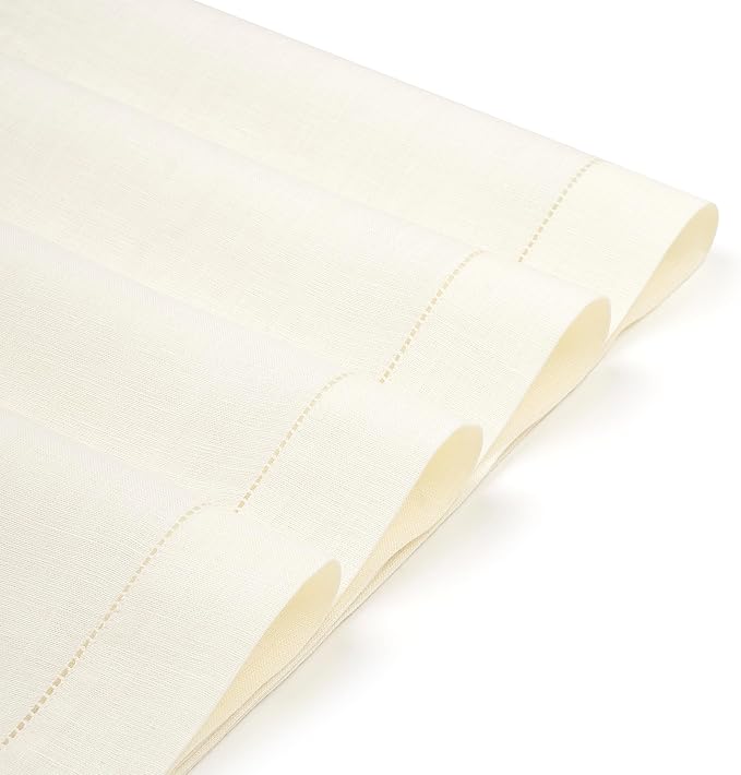 D'Moksha Homes Linen Placemats Set of 6 - Classic Hemstitch Ivory Placemats 14 x 19 Inch - 100% Pure Linen Table Mats for Fall, Autumn and Halloween - Handcrafted and Machine Washable