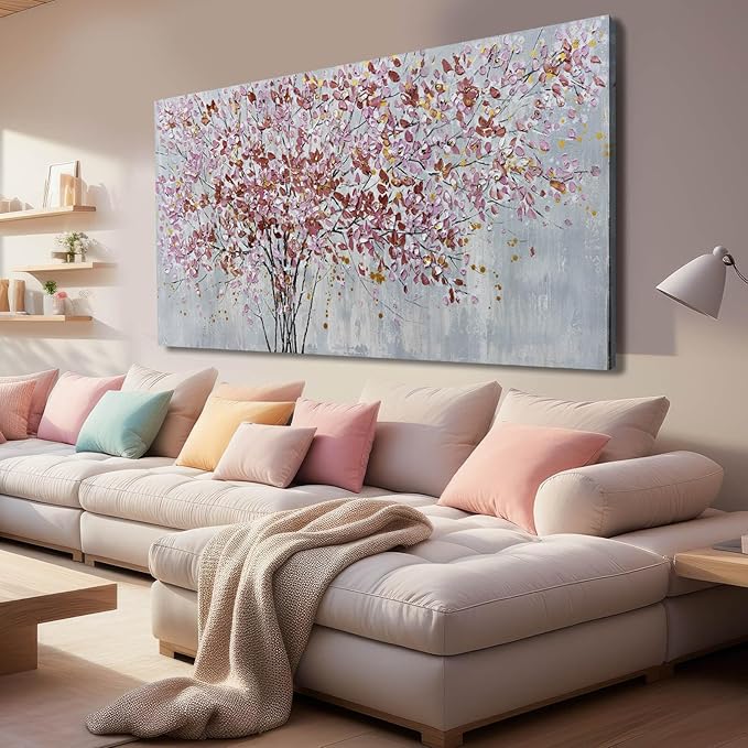 Colorful Flowers Canvas Art Prints Pink and Red Tree Wall Decor 24"x48" Bedroom Plant Wall Art Office Artwork Living Room Posters