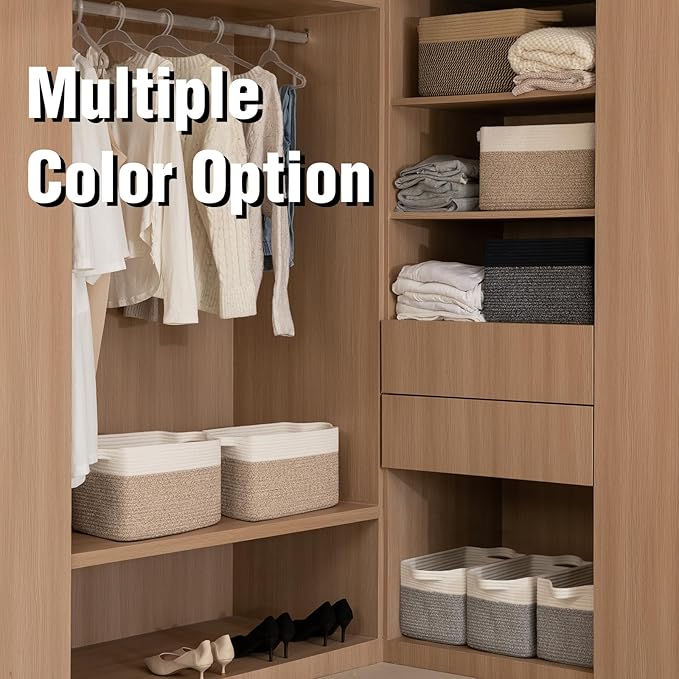 OIAHOMY 3 Pack Storage Basket for Organizing, 13''X9.85''X8.7'' Storage Bins,Woven Basket Basket with Handles, Toy Storage Basket Bin,Stylish Room Decor Basket, Brown & Black