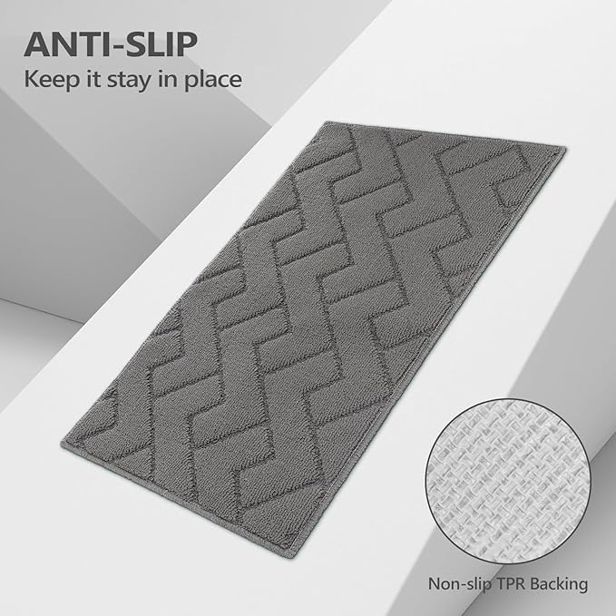 hicorfe Kitchen Rugs and Mats Sets,2 Pieces Super Absorbent Polypropylene Non-Slip Rug,Soft Comfort Floor Mat,Machine Washable for Kitchen,Hallway,Office,Sink,Laundry(20" x 31.5"+20" x 59",Grey)
