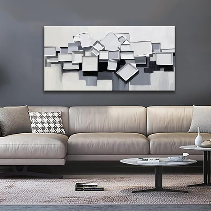 Tsomzxng Canvas Art Wall Decor Color Block Line Art Prints Grey And White Abstract Wall Art Geometric Color Block Art Painting Modern Artwork For Living Room Pictures For Bedroom 24x48 In