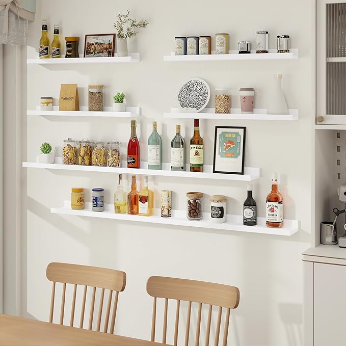 Axeman Picture Ledge Shelf, Floating Shelves for Wall Decor Storage Set of 6, 16 inch Floating Wall Mounted Shelves, Wall Shelves with Lip for Living Room, Bedroom, Nursery, Bathroom, Kitchen, White