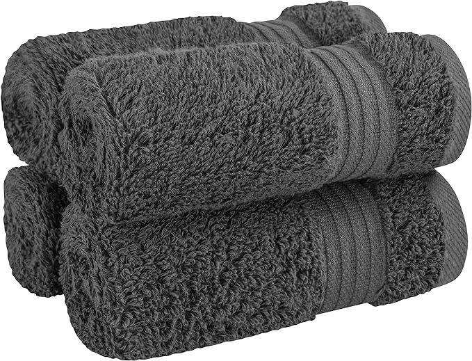 Cotton Paradise 100% Cotton Turkish Washcloth Set for Bathroom, 4 Piece Soft Absorbent Small Hand Face Towels Wash Rags, Dark Gray