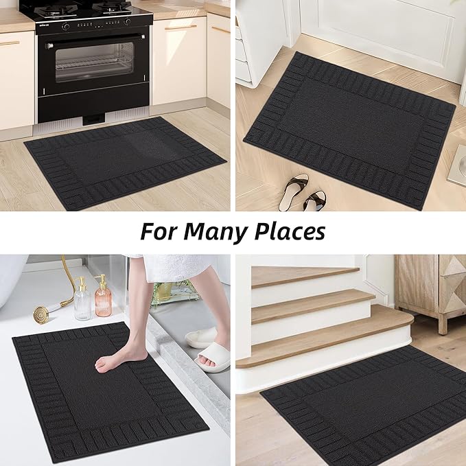 BEQHAUSE-Kitchen-Rugs-and-Mats Non Slip Kitchen Mats for Floor Absorbent Kitchen Rugs Machine Washable Kitchen Floor Mat,Black 20”x30”