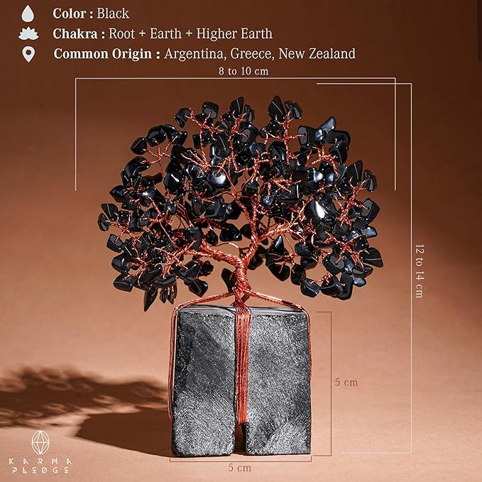 Crystal Tree of Life Feng Shui Decor for Home and Office, Blask Obsidian Chakra Healing Crystal Handmade Tree for Positive Energy, Money, Good Luck, Christmas Decor, Birthday Gifts for Women