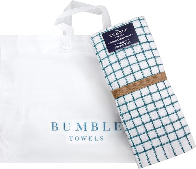 Bumble Kitchen Towels | 100% Cotton Dish Towels with Hanging Loop | 16"x 28" | 380GSM | Absorbent Kitchen Towel Set | 6 Pack, Aqua