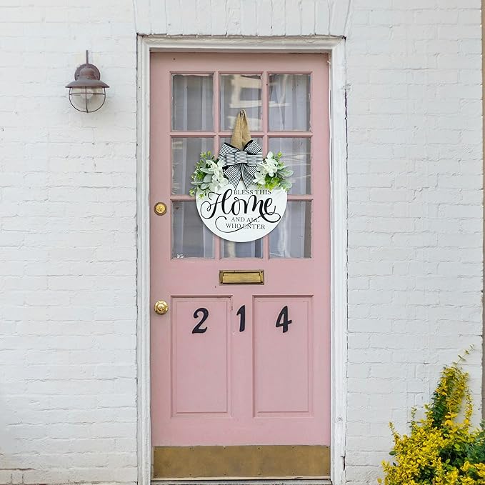 Welcome Sign for Front Door Wreath, Welcome Home Decorations, Wreaths for Front Door, Floral Round Wood Wall Decor, Front Porch Decor Gifts, for Spring Summer Fall All Seasons Holiday Christmas Decor