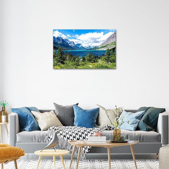 SKASNFAI Glacier National Park Wall Art Lake Mountains Pictures Framed Canvas Prints Artwork for Living room Bedroom Office Ready to Hang (24x36 inch)