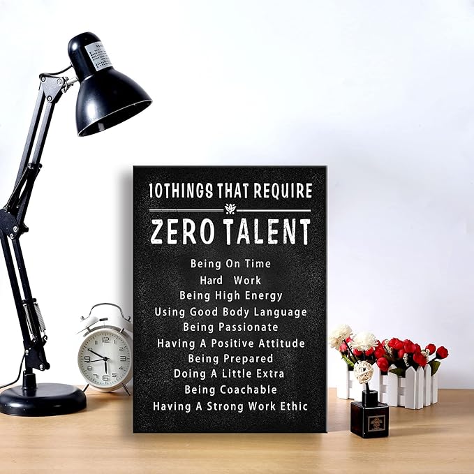 10 Things That Require Zero Talent Wall Art Motivational Poster Printed on Canvas Wall Decor for Living Room Bathroom Motivational Wall Art Size11.5 x 15 Inch - For Bedroom or Home Office Framed Art