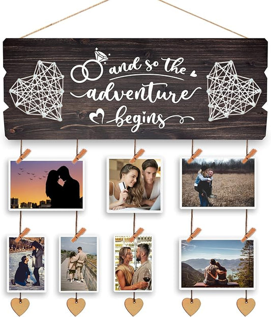 Yudarte Bridal Shower Gift for Bride - Wedding Engagement Gifts for Women Bride to Be - Couples Wall Picture Hanging Collage Board with Clips and Twine 15.8x6.0 Inches
