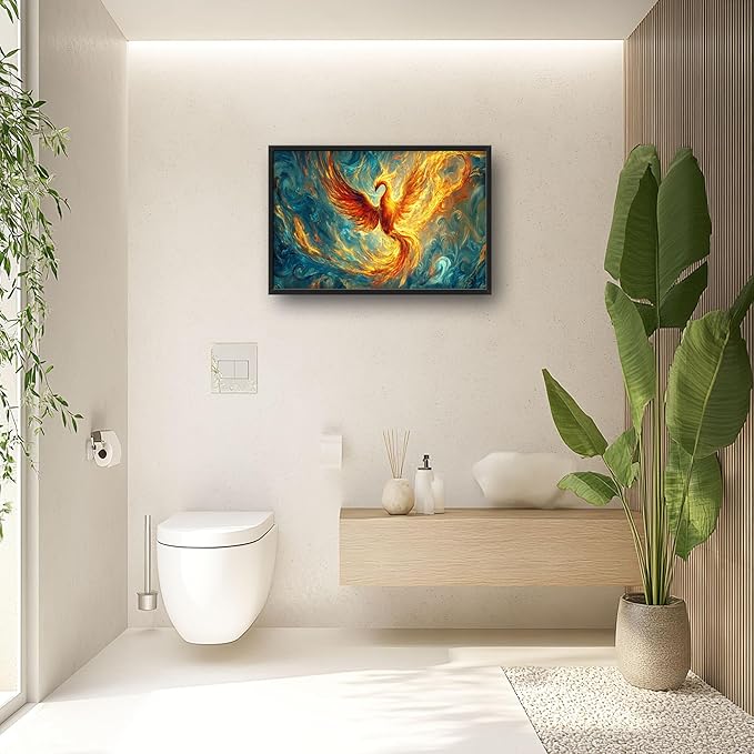 Large Phoenix Wall Art for Living Room, Fire Phoenix Oversized Wall Decor Pictures, Abstract Bird Framed Canvas Print Painting, Modern Artwork for Bedroom Office Home Decor 36"x24"