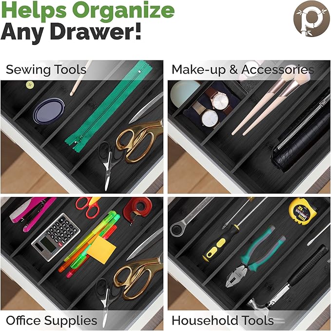 Silverware Organizer - Kitchen Drawer Organizer and Utensil Organizer - Cutlery Tray β Flatware, Utensil and Silverware Holder - Silverware Tray for Drawer (5-Slots, Black)