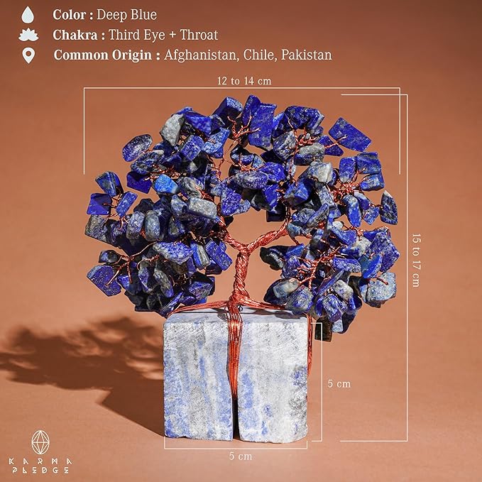 Crystal Tree for Birthday Gifts for Women, Handmade Raw Crystal Base Lapis Lazuli Chakra Healing Crystal Tree of Life for Positive Energy, Money, Good Luck, Christmas Décor, Home and Office Decor