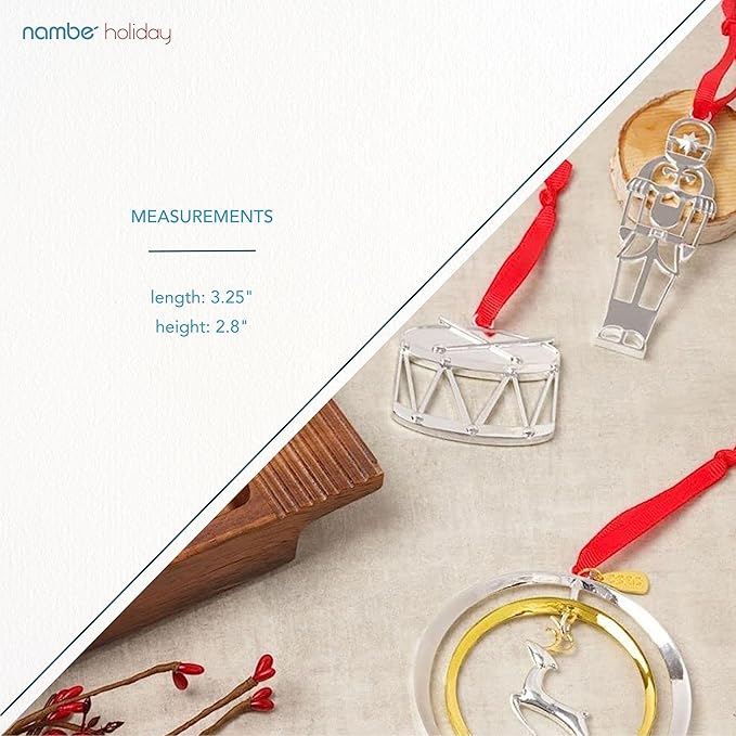 Nambe 2022 Miniature Ornament Set – Silver-Plated Rocking Horse, Nutcracker and Drum Christmas Ornaments, Holiday Tree Decorations or Collectible Keepsake Gift, Elegant Silver Plate Finish