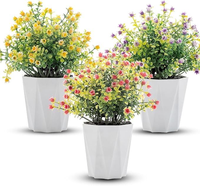 8.85 Inch 3 Pack Small Fake Plants Artificial Potted Plants Faux Plants Indoor for Home Bathroom Kitchen Office Shelf Desk Plants Decor