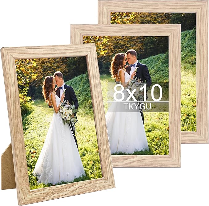 8x10 Picture Frame Woodgrain Set of 3,Real Glass for Rustic Natural 8x10in Poster Frames- Art Frame,Wall Hanging-Tabletop Display Gallery Family Wedding Memorial Pic Frame Best Gift