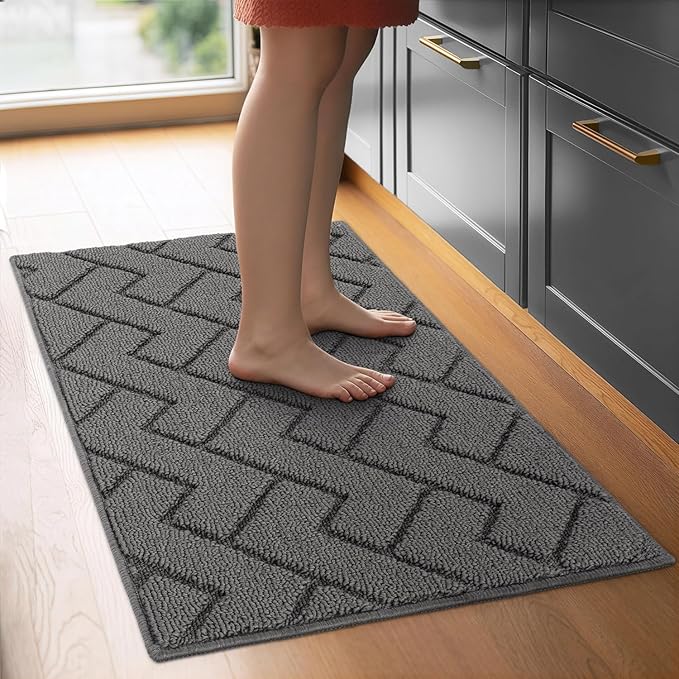 hicorfe Kitchen Rugs and Mats Sets,Super Absorbent Polypropylene Non-Slip Rug,Soft Comfort Floor Mat,Washable for Kitchen,Hallway,Office,Sink,Laundry(24" x 35",Grey)