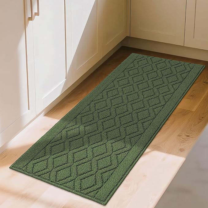COSY HOMEER-Kitchen-Rugs-and-Mats 20"x48" Non Slip Kitchen Mats for Floor Absorbent Washable Kitchen Runner Standing Floor Mat for Sink Mat,Entry,Laundry,Polypropylene,Green