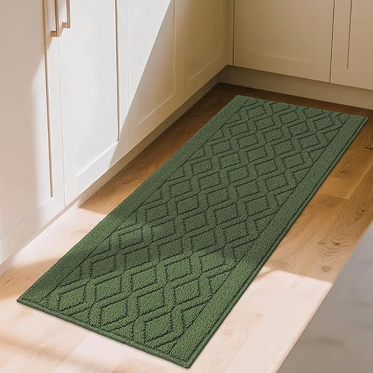 COSY HOMEER-Kitchen-Rugs-and-Mats 20"x48" Non Slip Kitchen Mats for Floor Absorbent Washable Kitchen Runner Standing Floor Mat for Sink Mat,Entry,Laundry,Polypropylene,Green