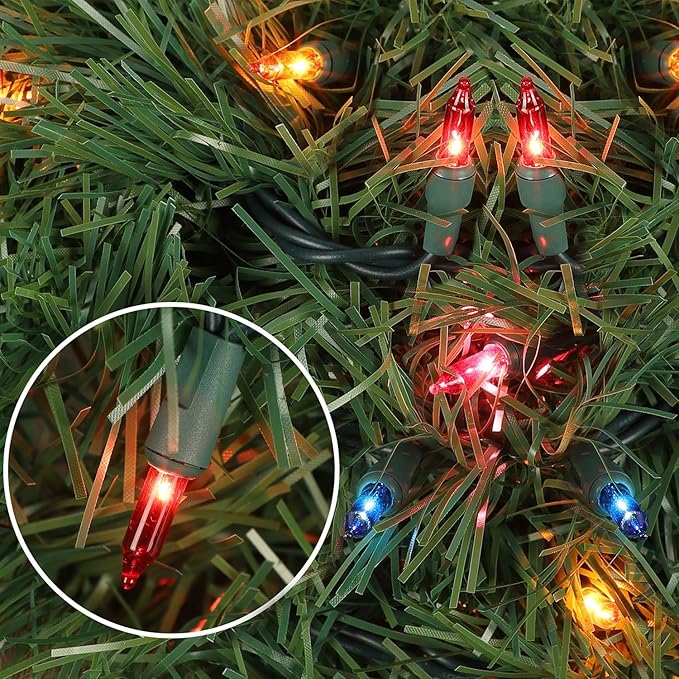 Biswing 50FT Pre-lit Christmas Green Garland, Lighted Artificial Pine Garlands with 100 Count Multicolor Mini Lights, Light Up for Indoor Outdoor Gate Home Winter Holiday New Year Decorations